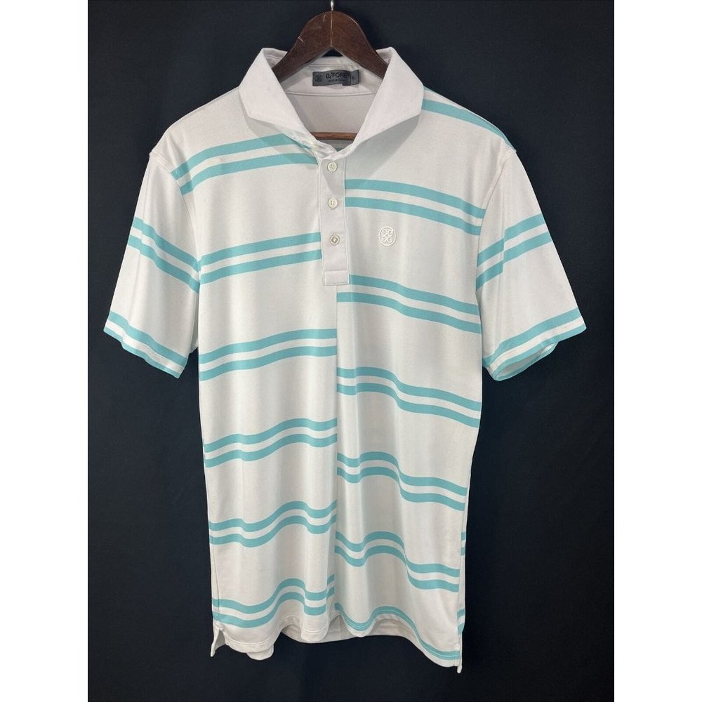 G/FORE White Polo with Aqua Stripes